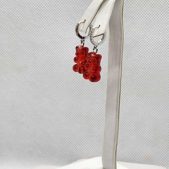 Brand New Sterling Silver 925 RED Teddy Bear Huggy Earrings - Picture 3 of 4